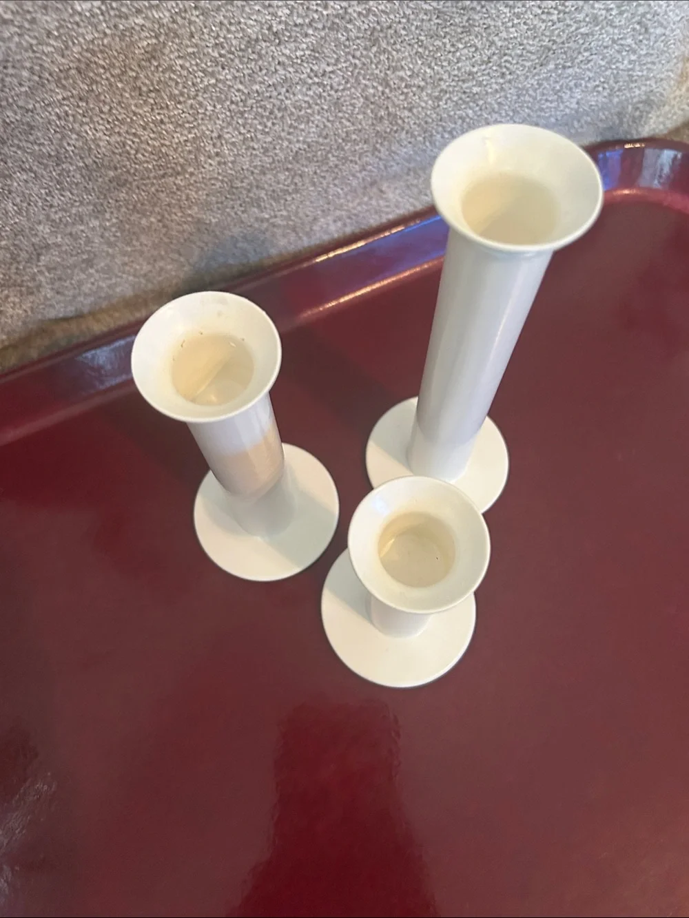 White Modern Metal Pillar Candle Holders - Set of 3 Vintage 1980’s